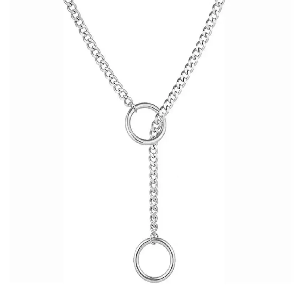 Double Ring Drop Chain Necklace — view 2 Double Ring Drop Chain Necklace — view 2