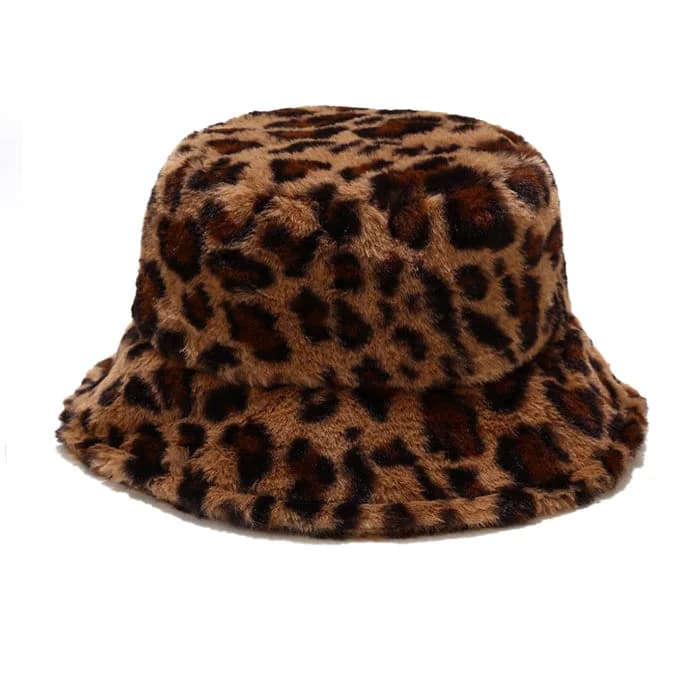 Leopard Fluffy Bucket Hat — view 2 Leopard Fluffy Bucket Hat — view 2