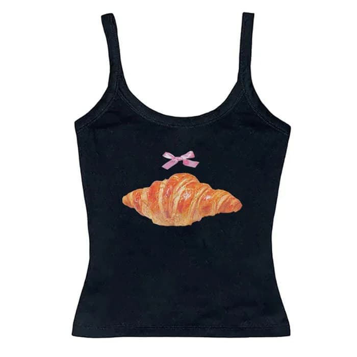 Croissant Print Y2K Tank Top — view 2 Croissant Print Y2K Tank Top — view 2