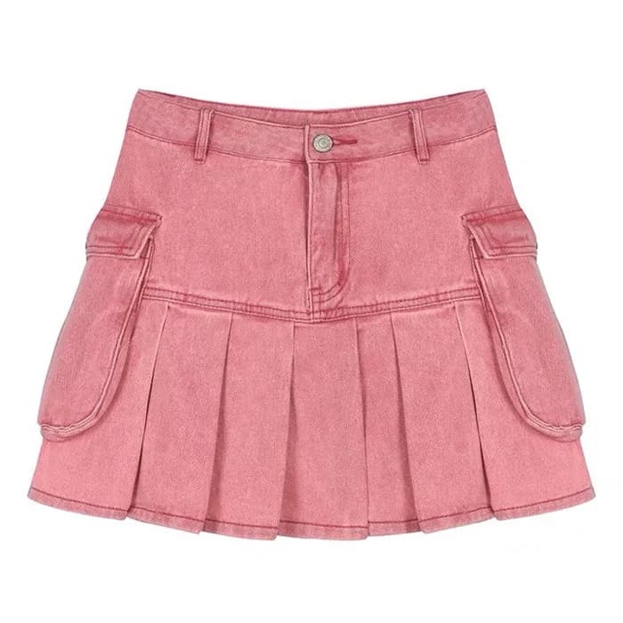 Pink Denim Cargo Mini Skirt — view 1 Pink Denim Cargo Mini Skirt — view 1