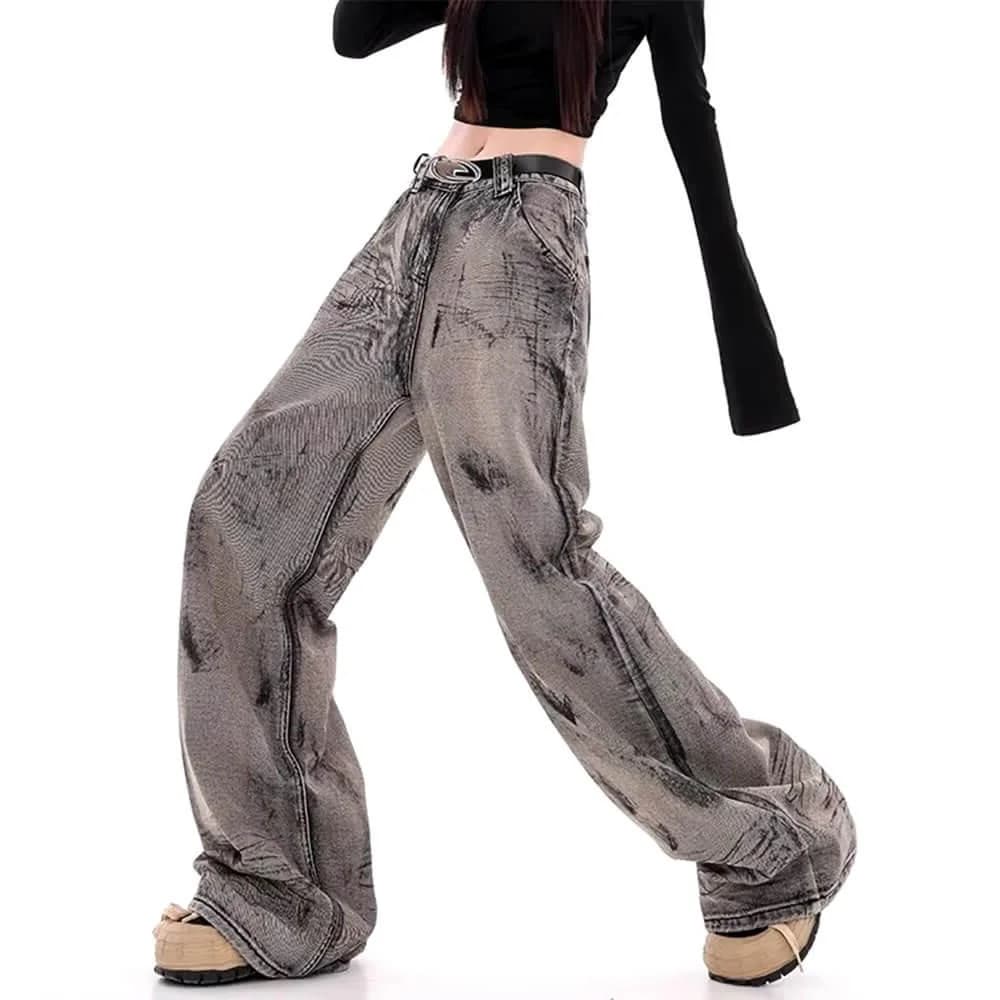 Grunge Aesthetic Wide-Leg Jeans in Grey — view 2 Grunge Aesthetic Wide-Leg Jeans in Grey — view 2