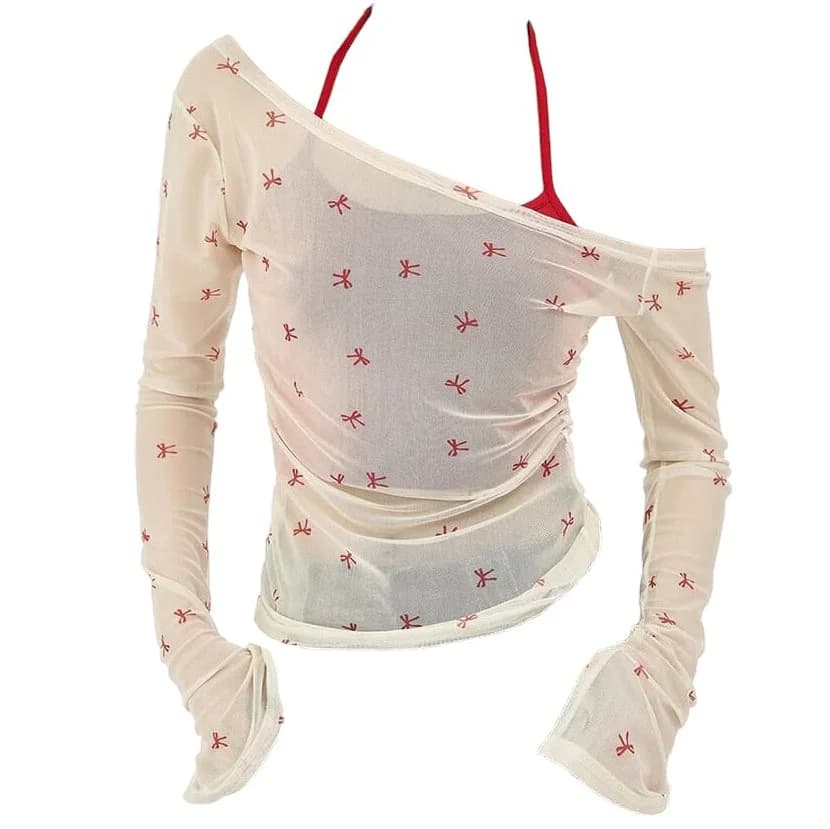 Balletcore Aesthetic Bow Mesh Top — view 1 Balletcore Aesthetic Bow Mesh Top — view 1