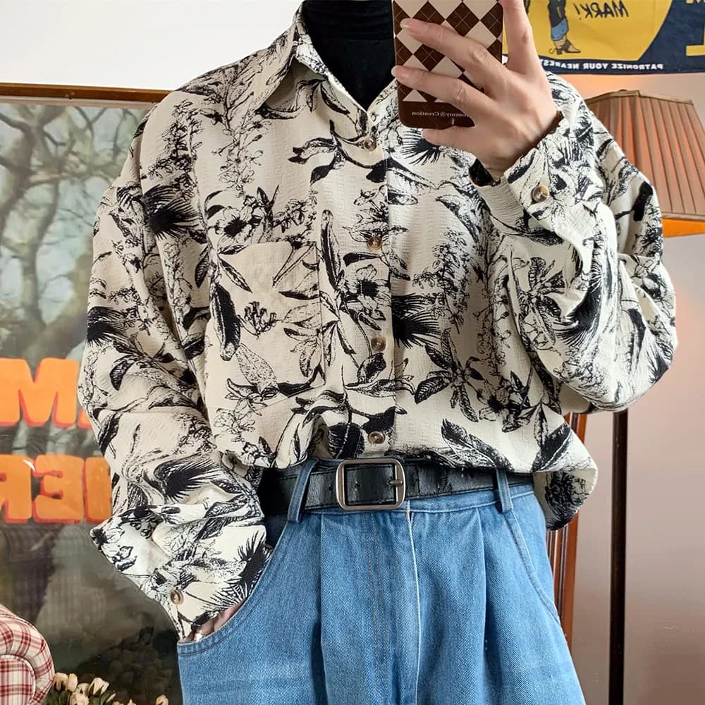 90s Style Floral Print Shirt — view 2 90s Style Floral Print Shirt — view 2