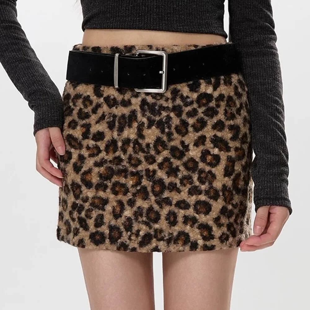 Y2K Leopard Fuzzy Mini Skirt — view 2 Y2K Leopard Fuzzy Mini Skirt — view 2