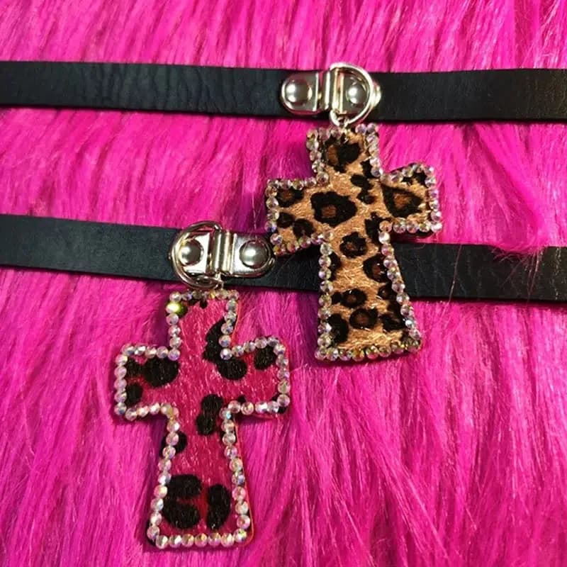 Bimbocore Leopard Cross Choker Necklace — view 2 Bimbocore Leopard Cross Choker Necklace — view 2