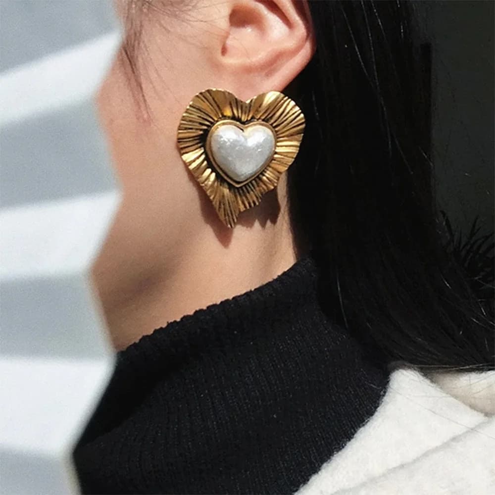 Vintage Pearl Heart Earrings — view 2 Vintage Pearl Heart Earrings — view 2