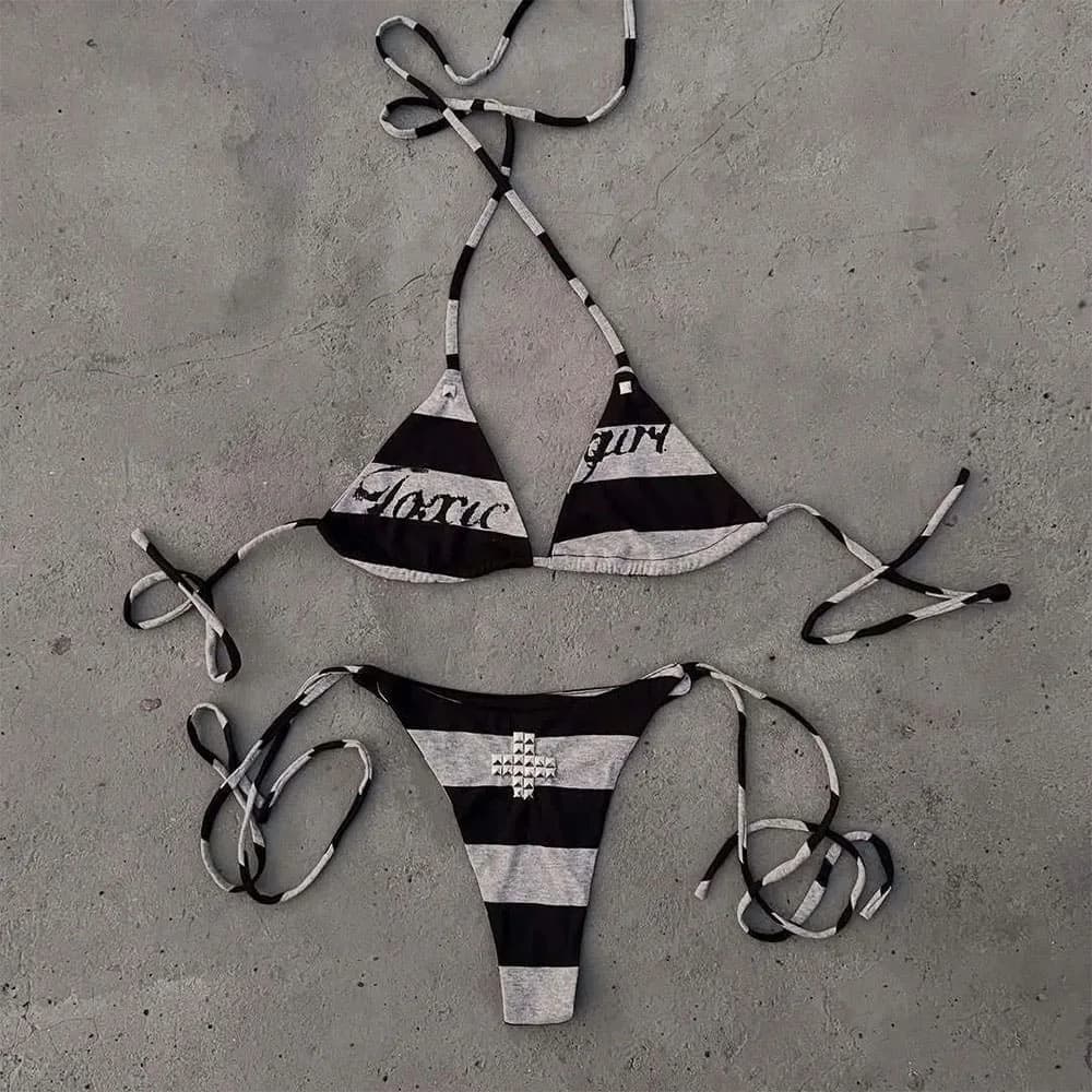 Toxic Girl Striped Bikini Set — view 2 Toxic Girl Striped Bikini Set — view 2