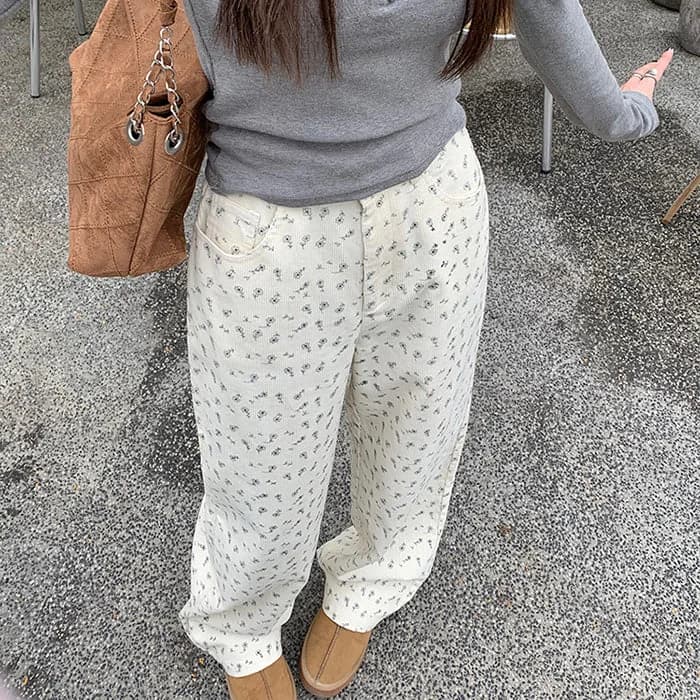 Vintage Aesthetic Floral Print Cord Pants — view 3 Vintage Aesthetic Floral Print Cord Pants — view 3
