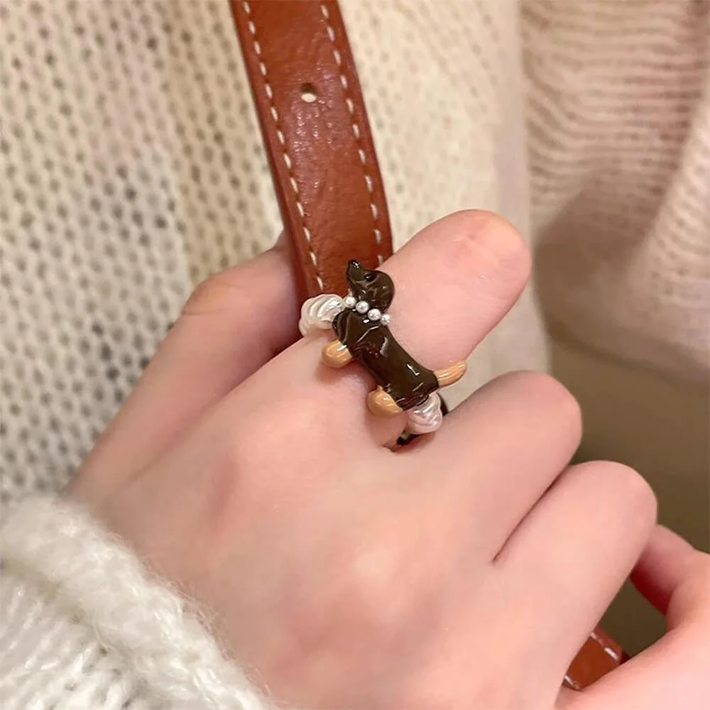 Cute Dachshund Pearl Ring — view 2 Cute Dachshund Pearl Ring — view 2