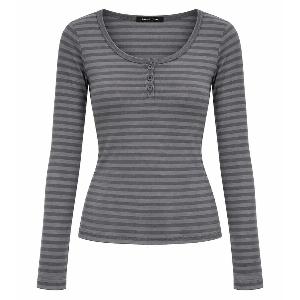 2000s Striped Henley Long Sleeve Top — view 3 2000s Striped Henley Long Sleeve Top — view 3