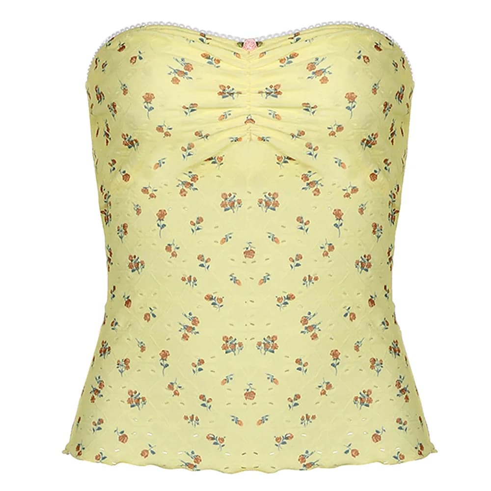 Yellow Cottagecore Floral Tube Top — view 1 Yellow Cottagecore Floral Tube Top — view 1