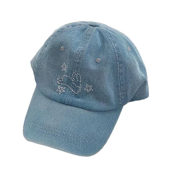 Rhinestone Bunny Y2K Denim Cap — view 1 Rhinestone Bunny Y2K Denim Cap — view 1