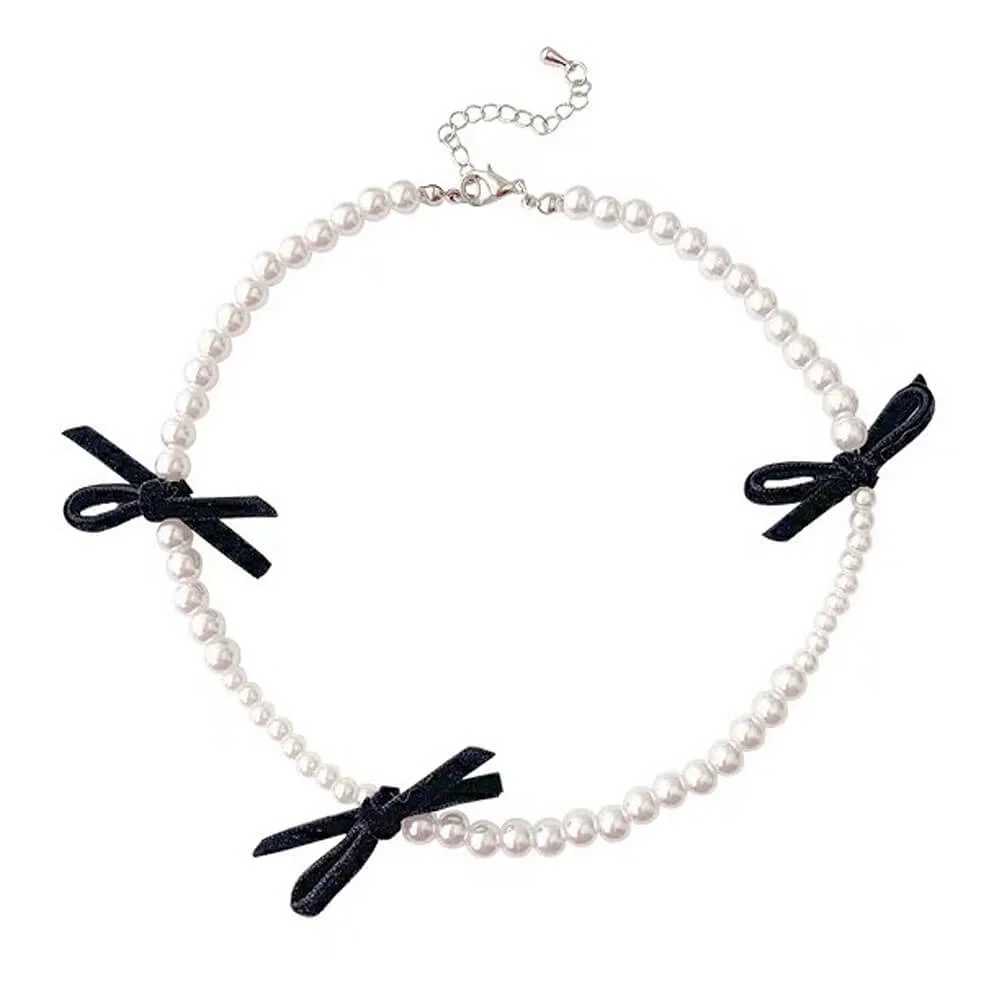 Coquette Aeshetic Pearl Bow Choker — view 1 Coquette Aeshetic Pearl Bow Choker — view 1