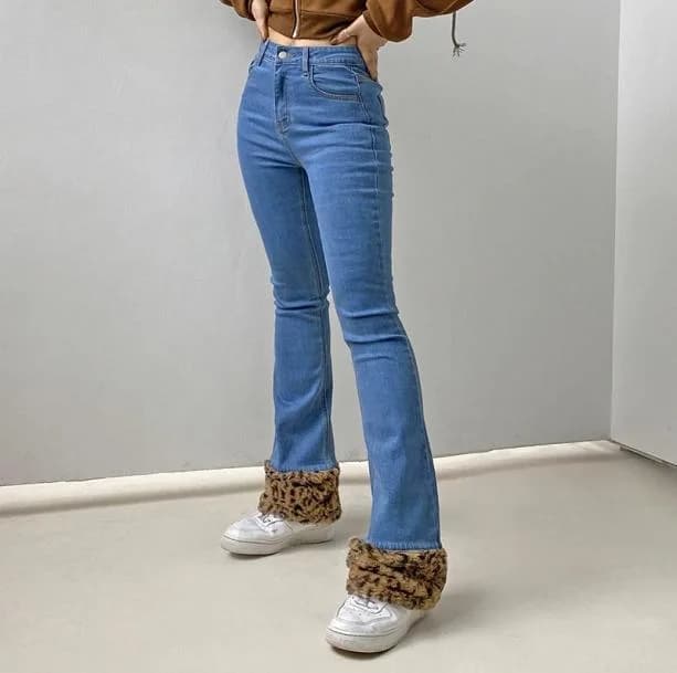 90s Leopard Cuffed Jeans — view 2 90s Leopard Cuffed Jeans — view 2