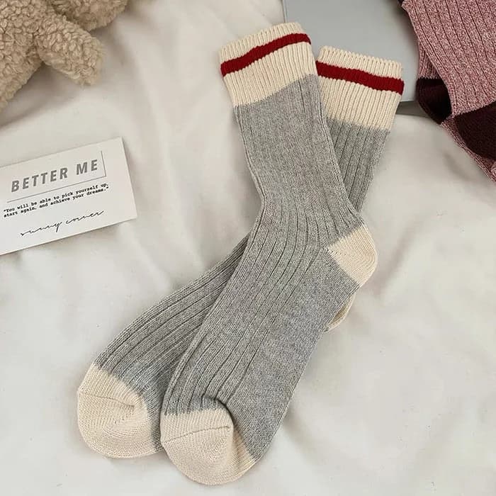 Striped Ribbed Grey Socks — view 2 Striped Ribbed Grey Socks — view 2