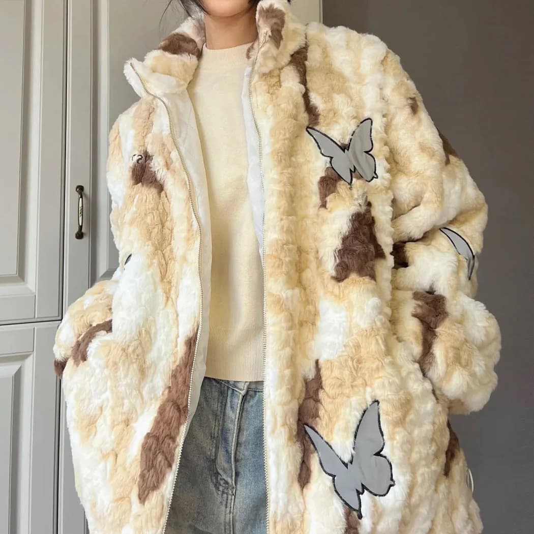 Butterfly Aesthetic Oversized Fur Jacket — view 2 Butterfly Aesthetic Oversized Fur Jacket — view 2