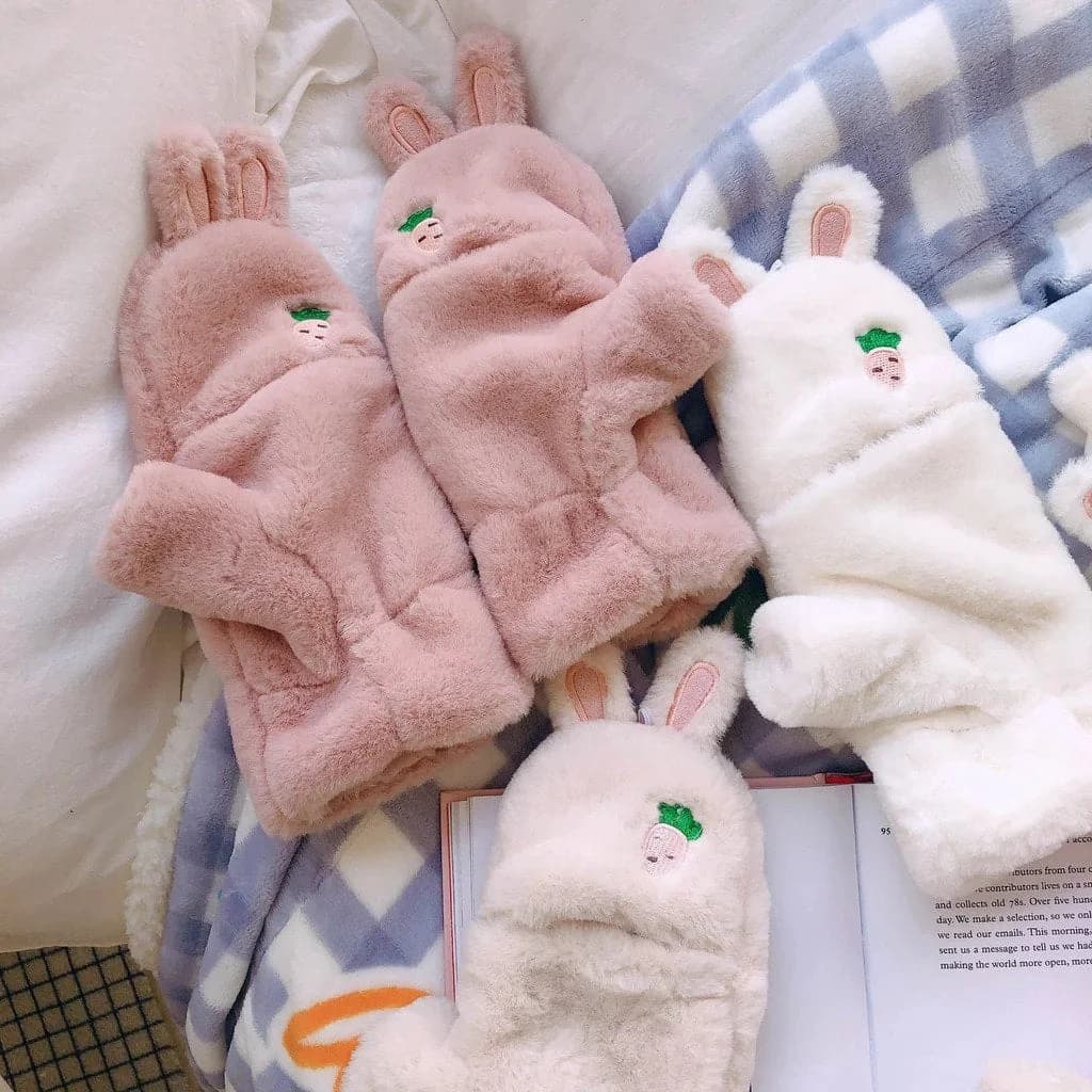 Strawbunny Plush Mittens — view 2 Strawbunny Plush Mittens — view 2