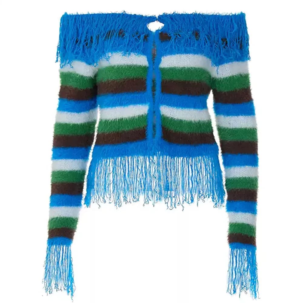 Indie Aesthetic Striped Fringe Top — view 1 Indie Aesthetic Striped Fringe Top — view 1