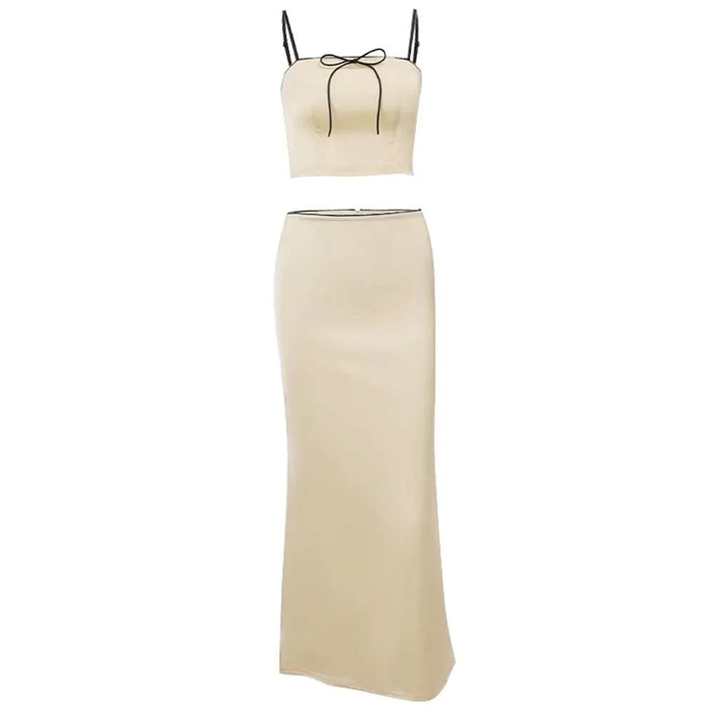 French Summer Satin Top & Maxi Skirt Set — view 1 French Summer Satin Top & Maxi Skirt Set — view 1