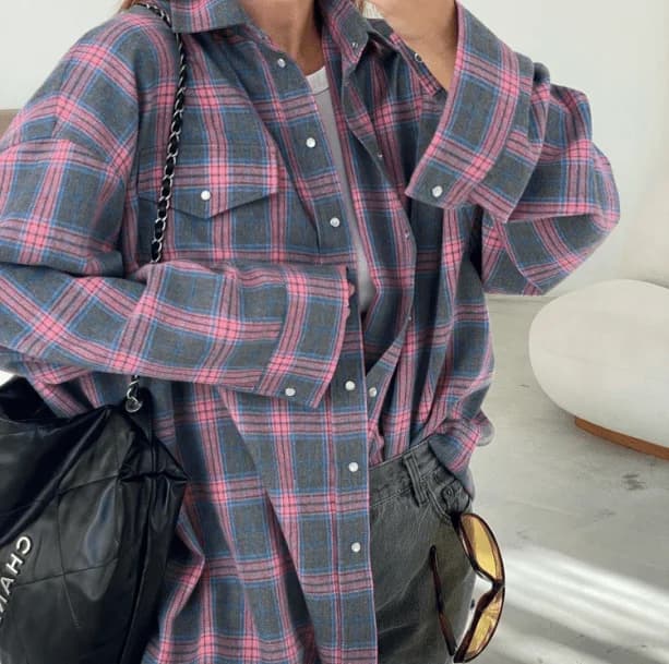 Oversized Pink Plaid Shirt — view 1 Oversized Pink Plaid Shirt — view 1