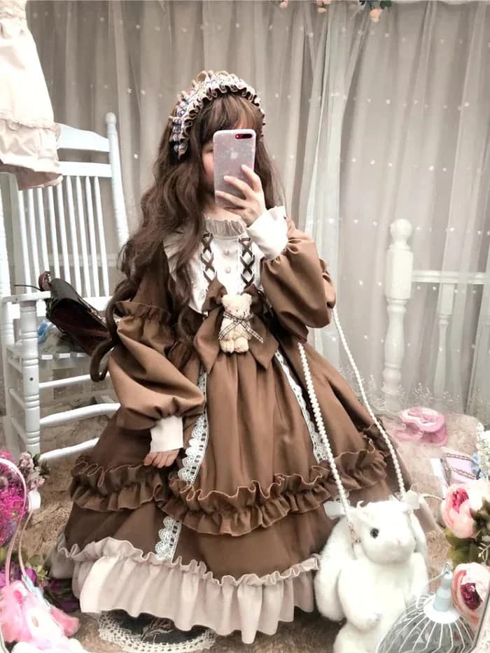 Ruffled Brown Academia Dress — view 2 Ruffled Brown Academia Dress — view 2