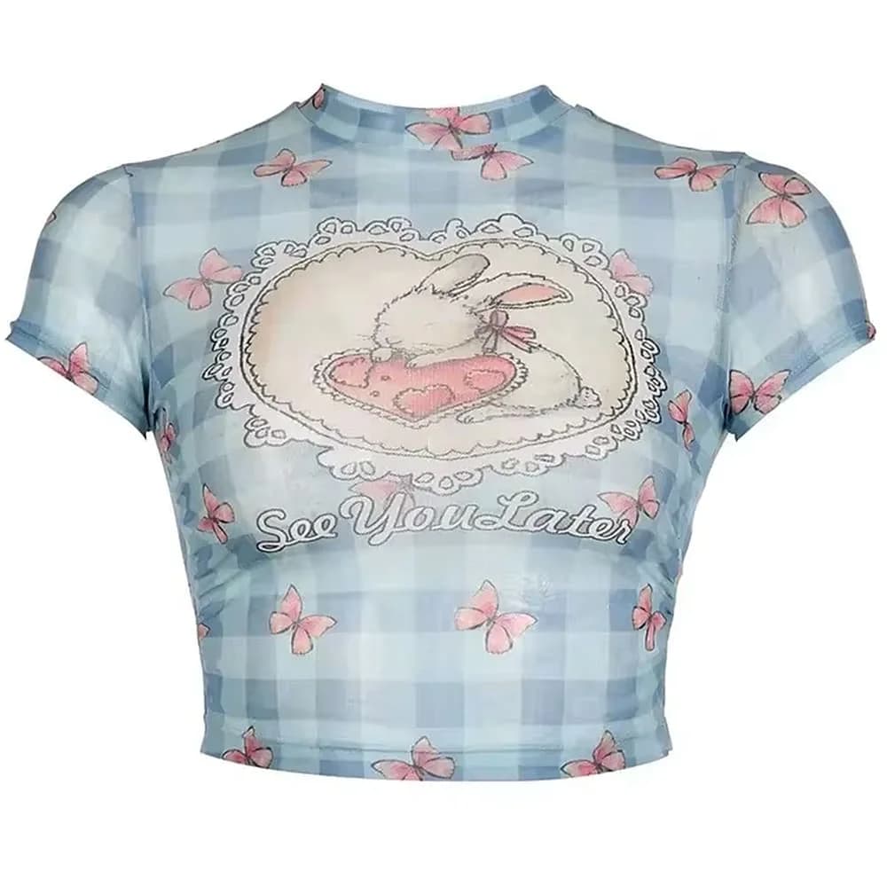 Cute Bunny Print Mesh Top — view 1 Cute Bunny Print Mesh Top — view 1