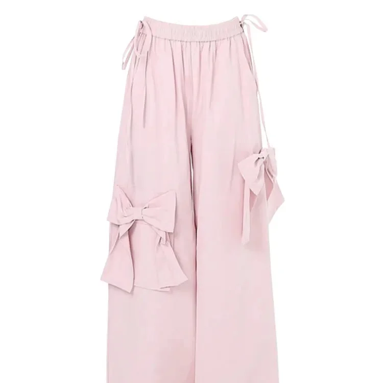 Kawaii Pink Cargo Pants With Bows — view 2 Kawaii Pink Cargo Pants With Bows — view 2