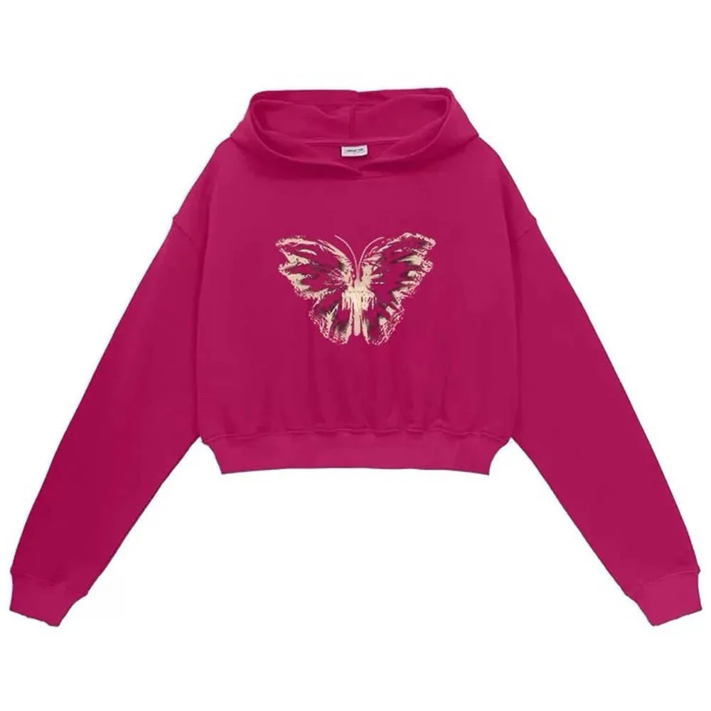 Butterfly Print Crop Hoodie — view 2 Butterfly Print Crop Hoodie — view 2