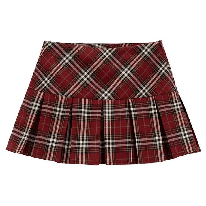 Red Plaid Grunge Pleated Skirt — view 1 Red Plaid Grunge Pleated Skirt — view 1