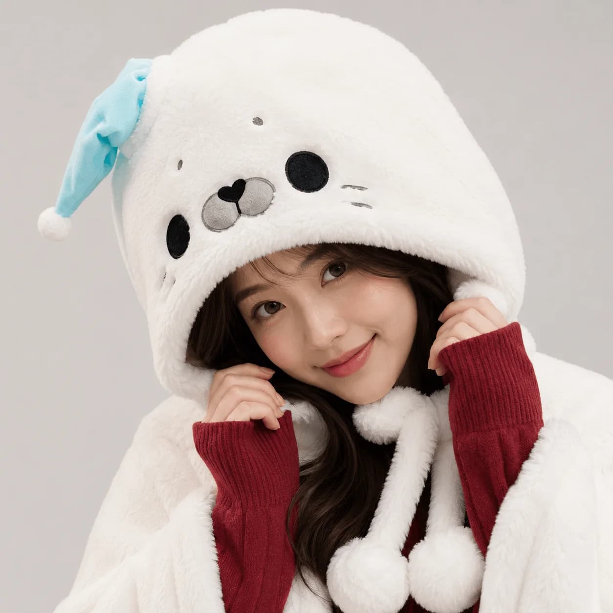 Fluffy White Seal Cloak Hooded Blanket Cape — view 2 Fluffy White Seal Cloak Hooded Blanket Cape — view 2
