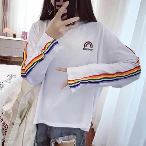 Rainbow Striped Long Sleeve Shirt — view 2 Rainbow Striped Long Sleeve Shirt — view 2