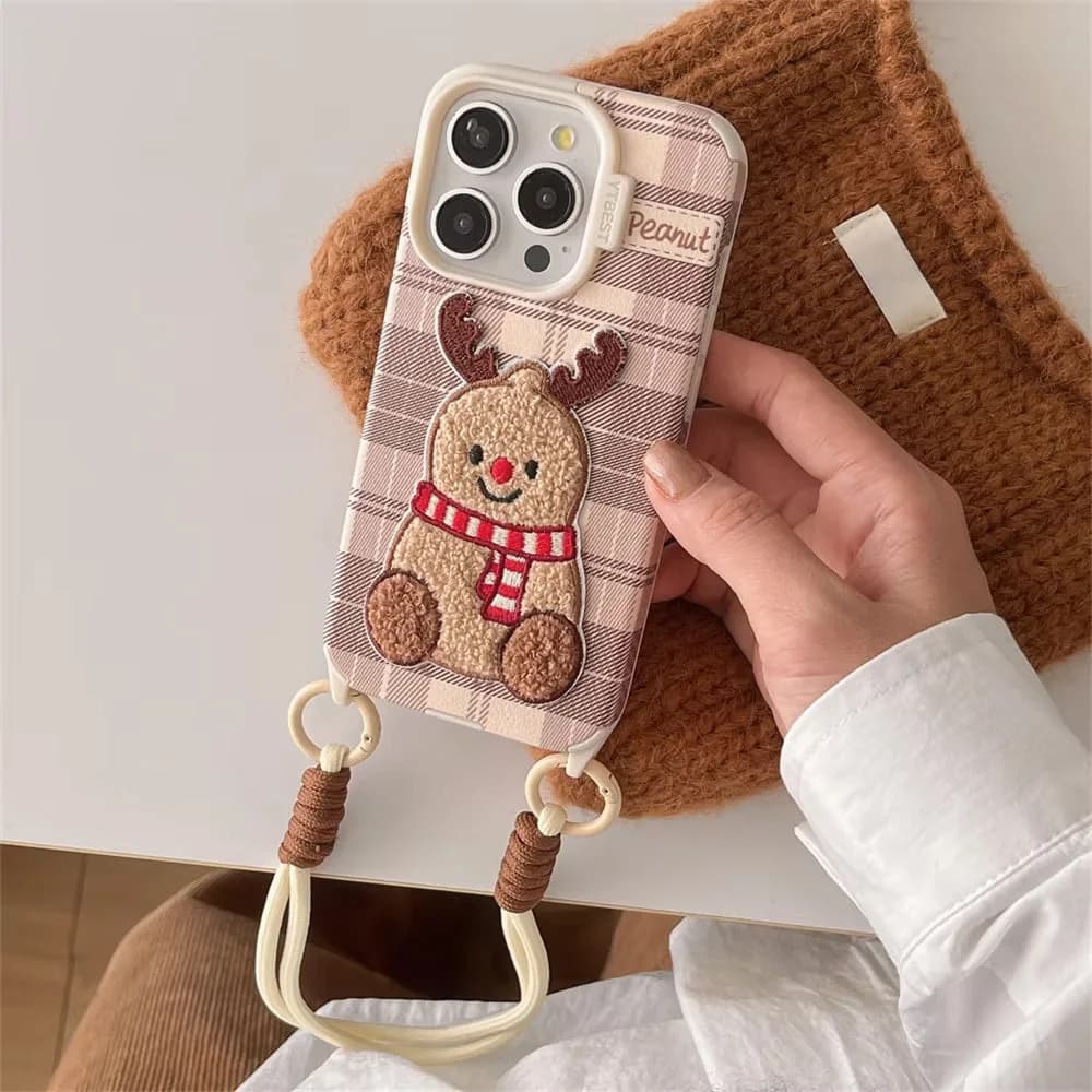 Christmas Deer Embroidery iPhone Case — view 2 Christmas Deer Embroidery iPhone Case — view 2