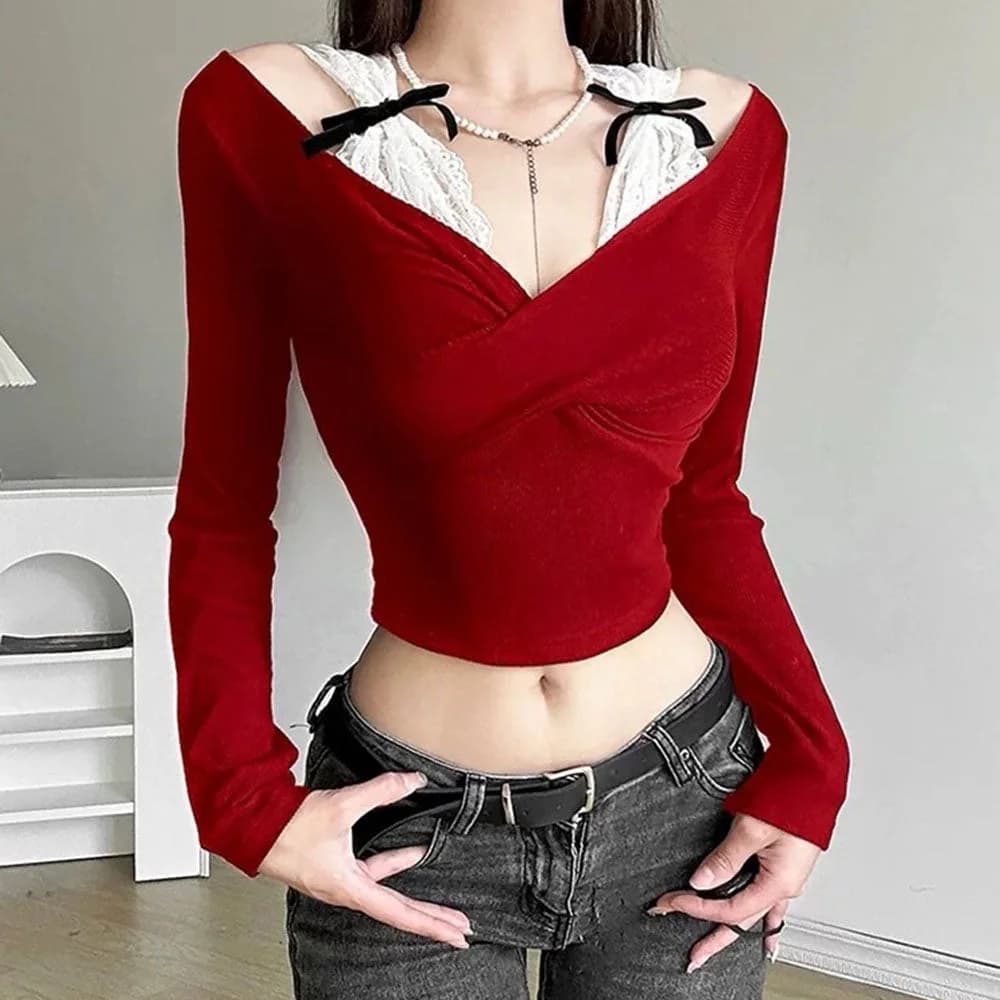 Red Off-Shoulder Bow Top — view 2 Red Off-Shoulder Bow Top — view 2