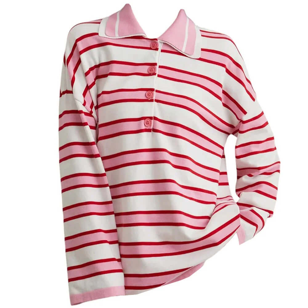 Raspberry Ice Cream Stripe Oversized Polo — view 1 Raspberry Ice Cream Stripe Oversized Polo — view 1