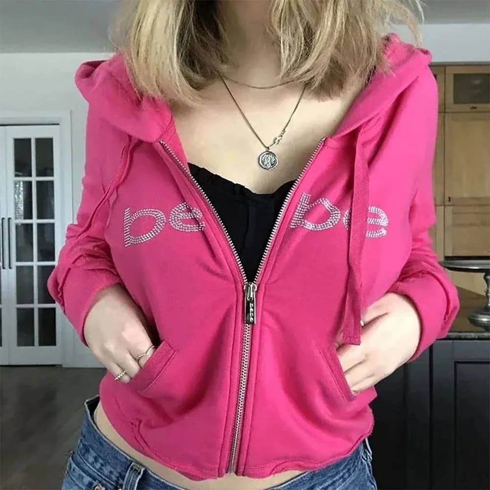 Bebe Pink Zip Up Hoodie — view 2 Bebe Pink Zip Up Hoodie — view 2