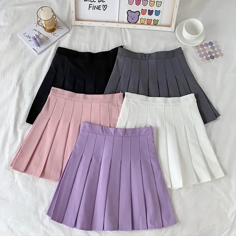 High Waist Cute Simple Pleated Short Light Skirt — view 1 High Waist Cute Simple Pleated Short Light Skirt — view 1