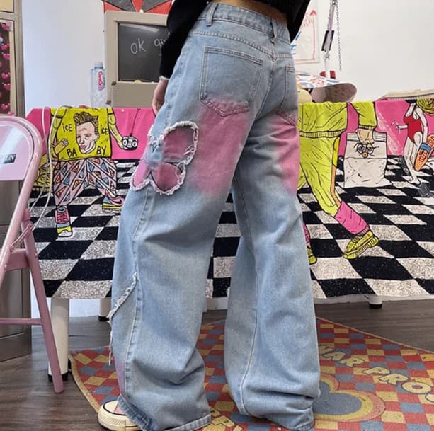 Pastel Butterfly Wide Leg Jeans — view 2 Pastel Butterfly Wide Leg Jeans — view 2