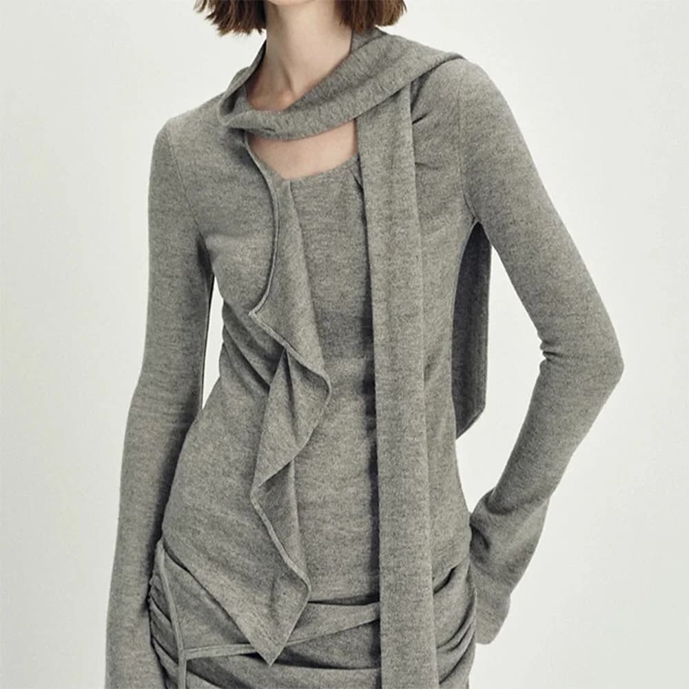 Fall Feels Cozy Tie Neck Knit Top — view 3 Fall Feels Cozy Tie Neck Knit Top — view 3