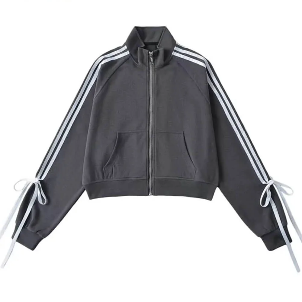 Blokette Bows Side Stripe Zip Up Sweatshirt — view 3 Blokette Bows Side Stripe Zip Up Sweatshirt — view 3