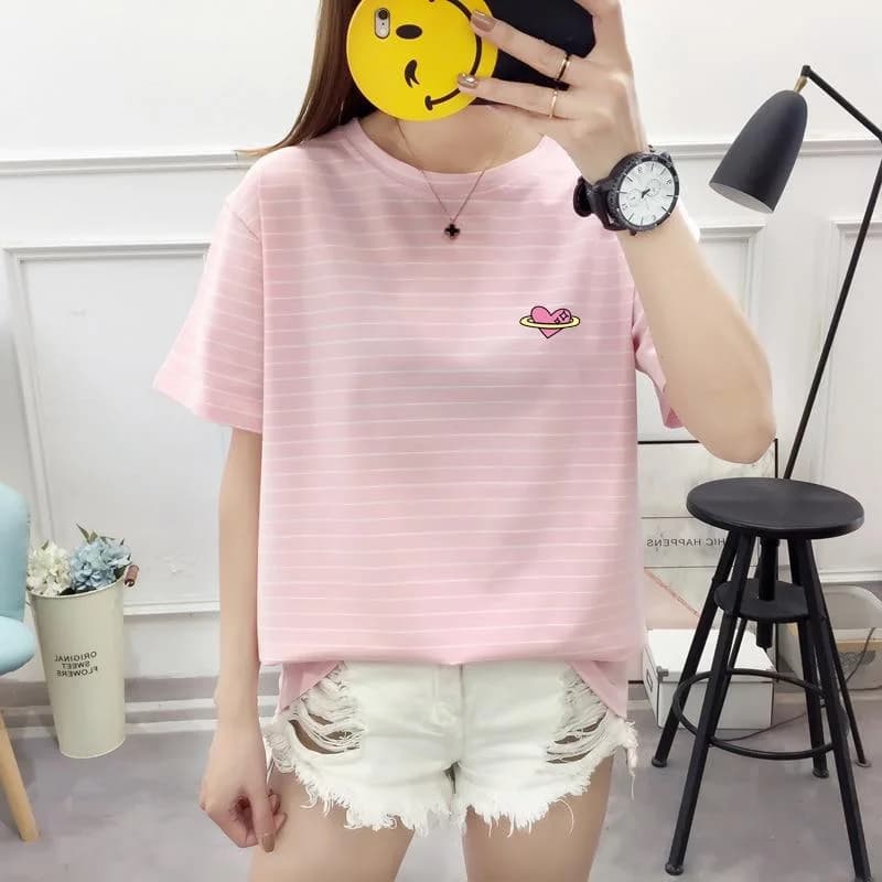 Kawaii Heart Striped T-Shirt — view 1 Kawaii Heart Striped T-Shirt — view 1