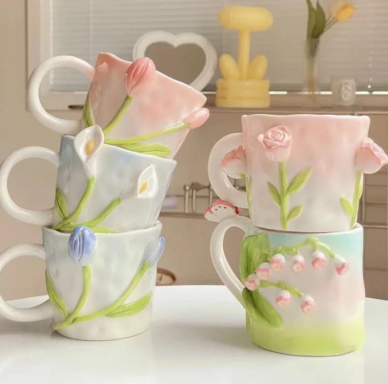 Floral Handpainted Mugs — view 1 Floral Handpainted Mugs — view 1