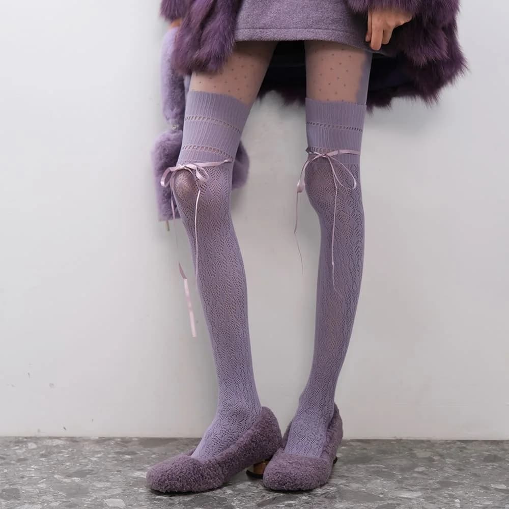 Coquette Ribbon Bow Knee Socks — view 1 Coquette Ribbon Bow Knee Socks — view 1