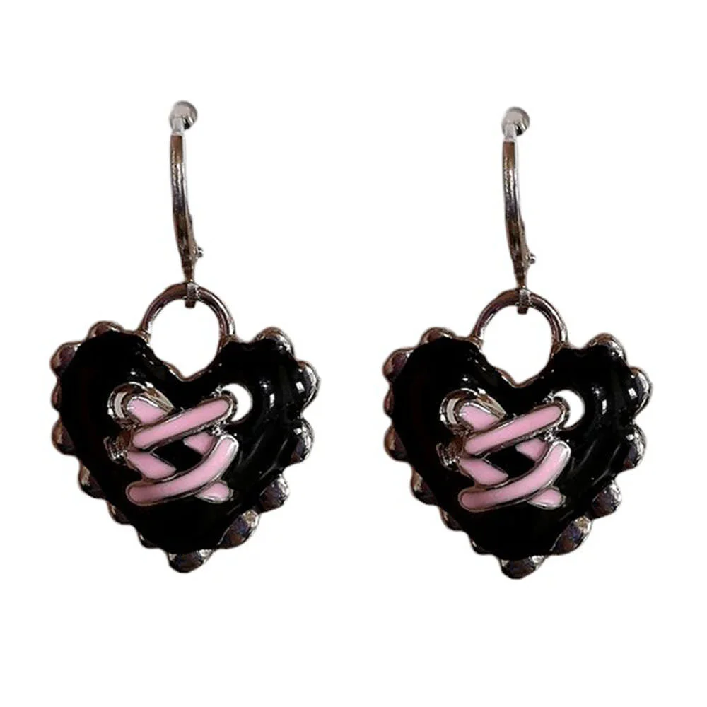 Emo Girl Heart Lace Up Earrings — view 2 Emo Girl Heart Lace Up Earrings — view 2