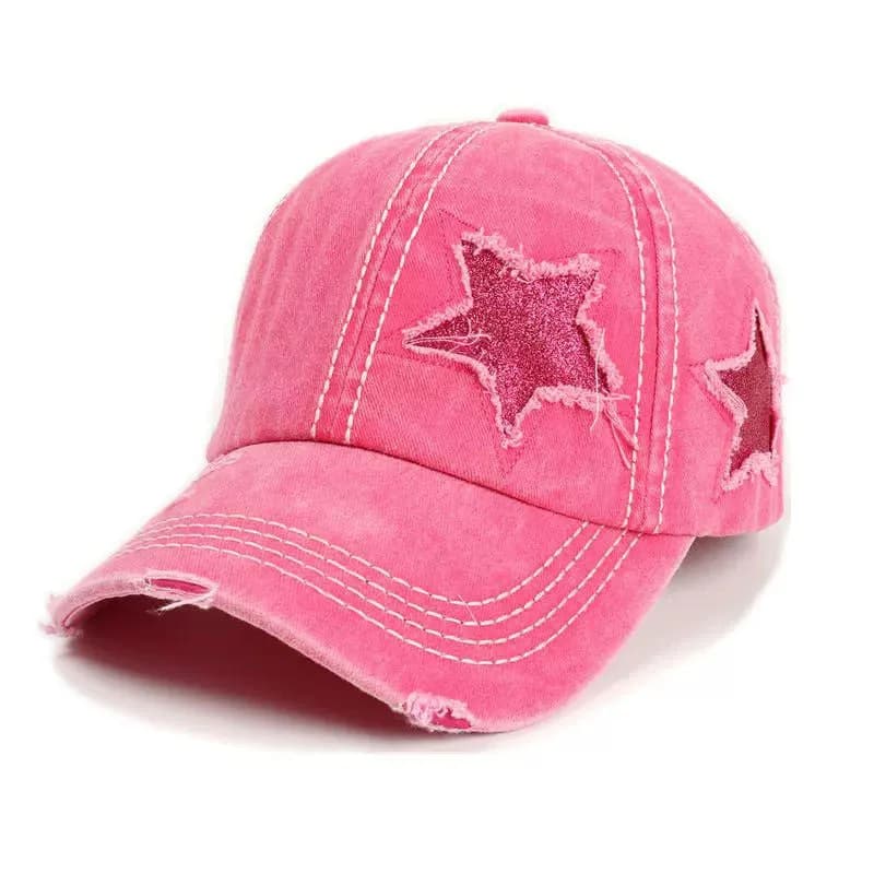 Y2K Glitter Star Denim Baseball Cap — view 1 Y2K Glitter Star Denim Baseball Cap — view 1
