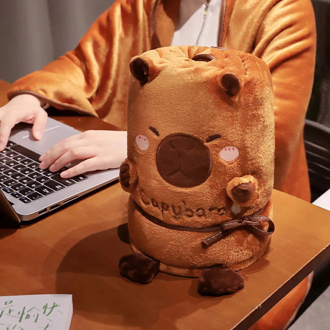 Capybara Rolled Blanket Pillow — view 2 Capybara Rolled Blanket Pillow — view 2