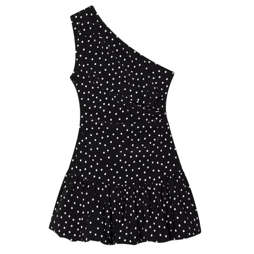 Polka Dot One Shoulder Ruffle Top — view 2 Polka Dot One Shoulder Ruffle Top — view 2