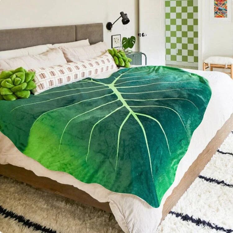 Plant Mom Aesthetic Leaf Blanket — view 3 Plant Mom Aesthetic Leaf Blanket — view 3