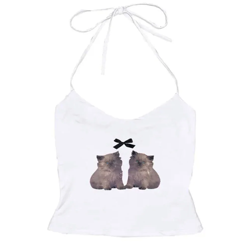 Coquette Kitten Y2K Halter Top — view 2 Coquette Kitten Y2K Halter Top — view 2