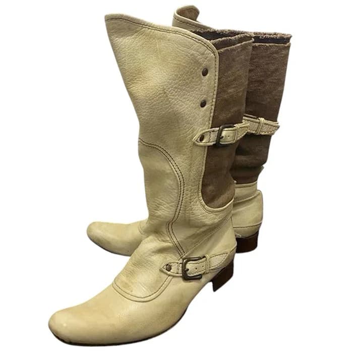 Cream Cowboy Boots with Buckle Straps — view 3 Cream Cowboy Boots with Buckle Straps — view 3