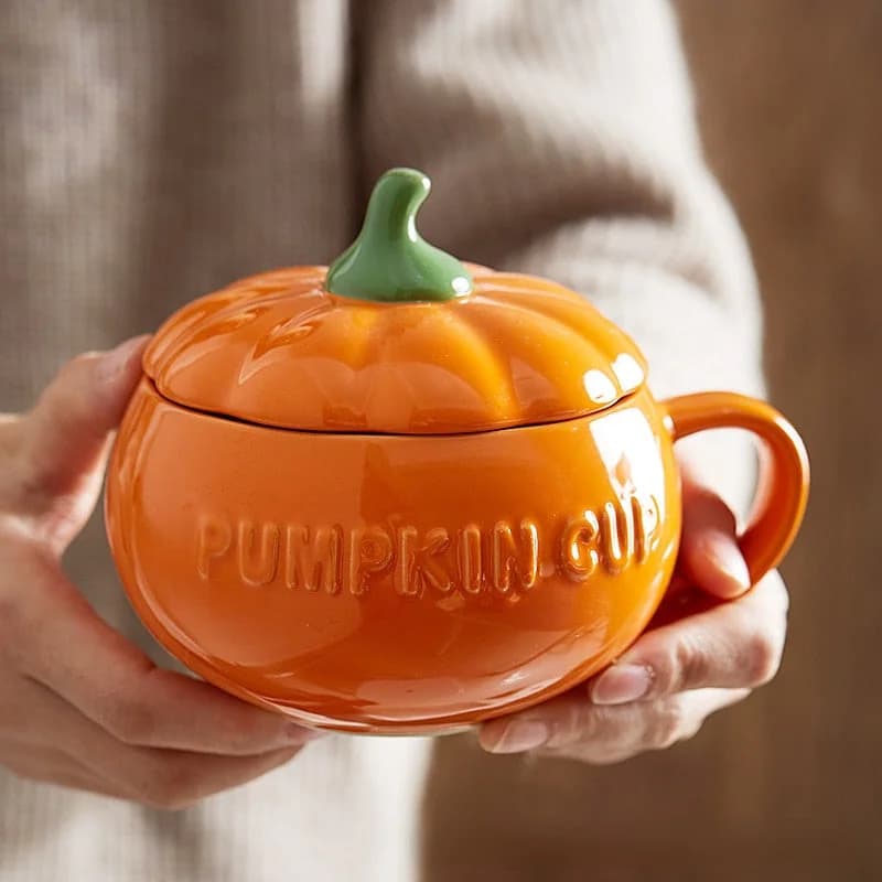 Pumpkin Ceramic Mug With Lid — view 1 Pumpkin Ceramic Mug With Lid — view 1
